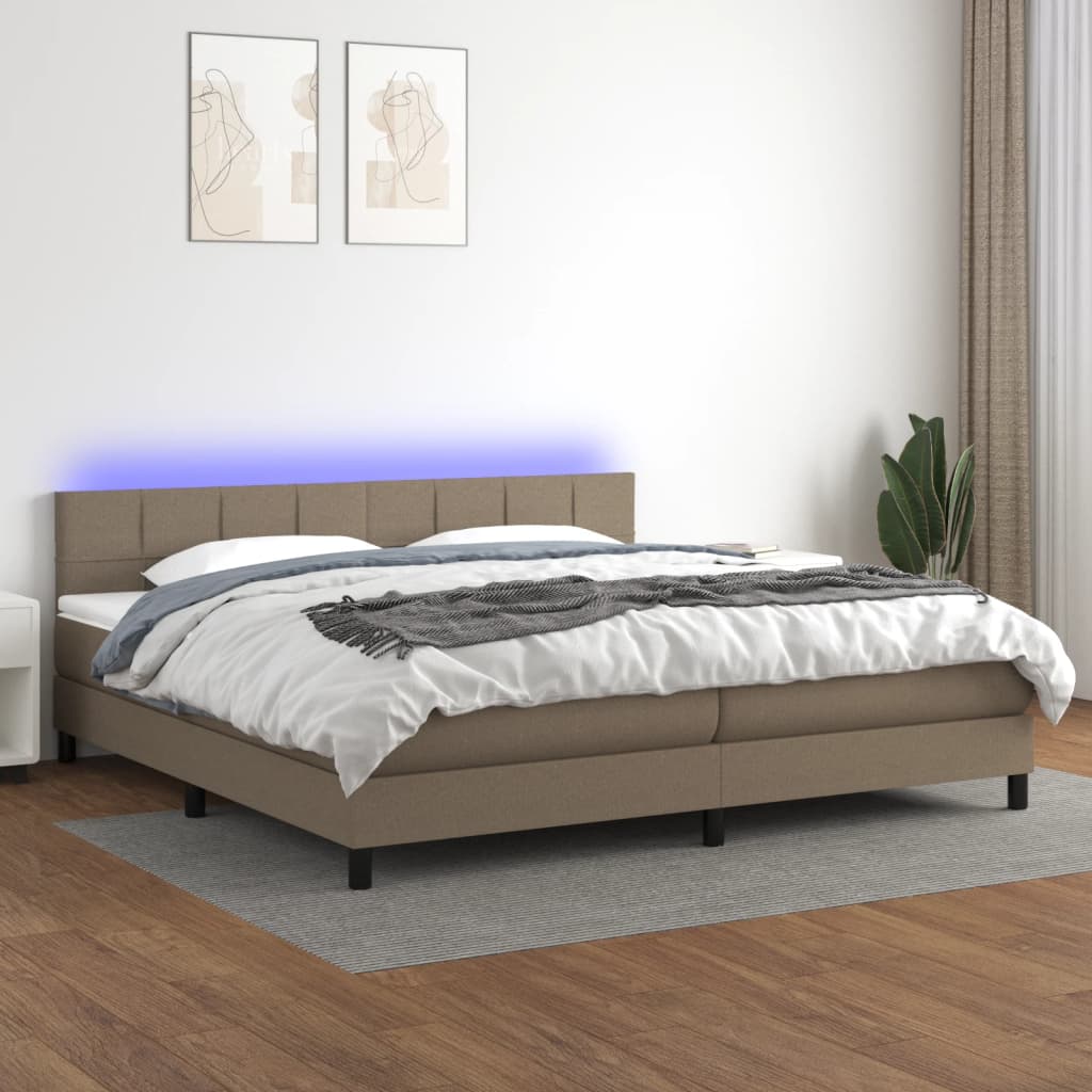 Sommier à lattes de lit et matelas et LED Taupe 200x200cm Tissu - XIOS