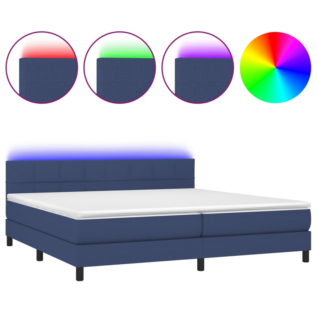 Sommier à lattes de lit et matelas et LED Bleu 200x200 cm Tissu - XIOS