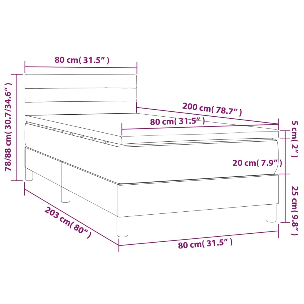 Sommier à lattes de lit avec matelas et LED Gris clair 80x200cm - XIOS
