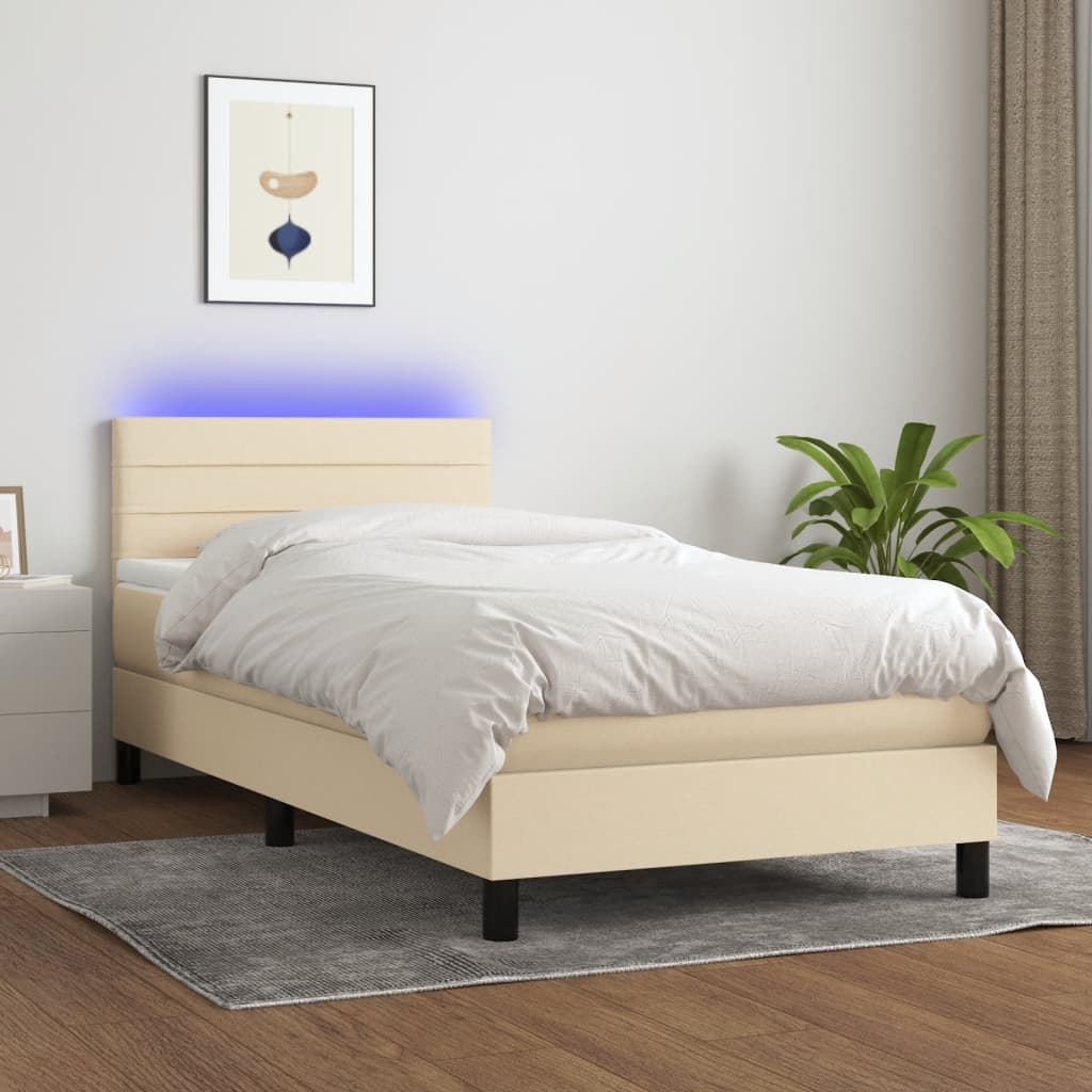 Sommier à lattes de lit avec matelas LED Crème 80x200 cm Tissu - XIOS
