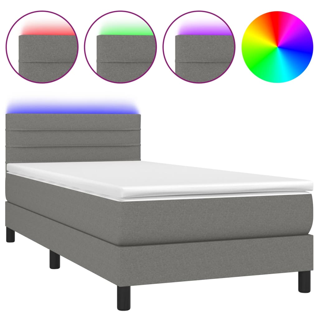 Sommier à lattes de lit avec matelas et LED Gris foncé 90x190cm - XIOS