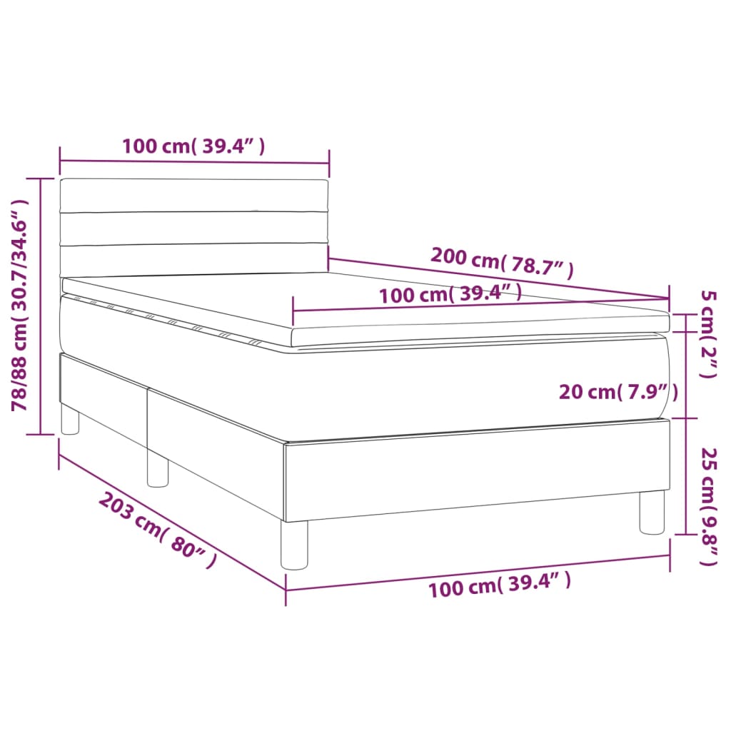 Sommier à lattes de lit avec matelas LED Bleu 100x200 cm Tissu - XIOS