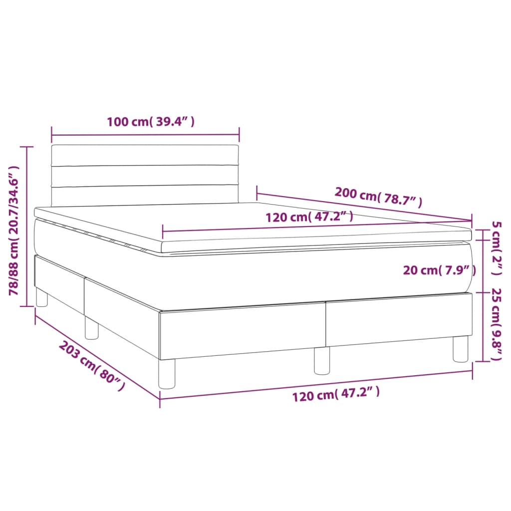 Sommier à lattes de lit et matelas et LED Gris foncé 120x200 cm - XIOS