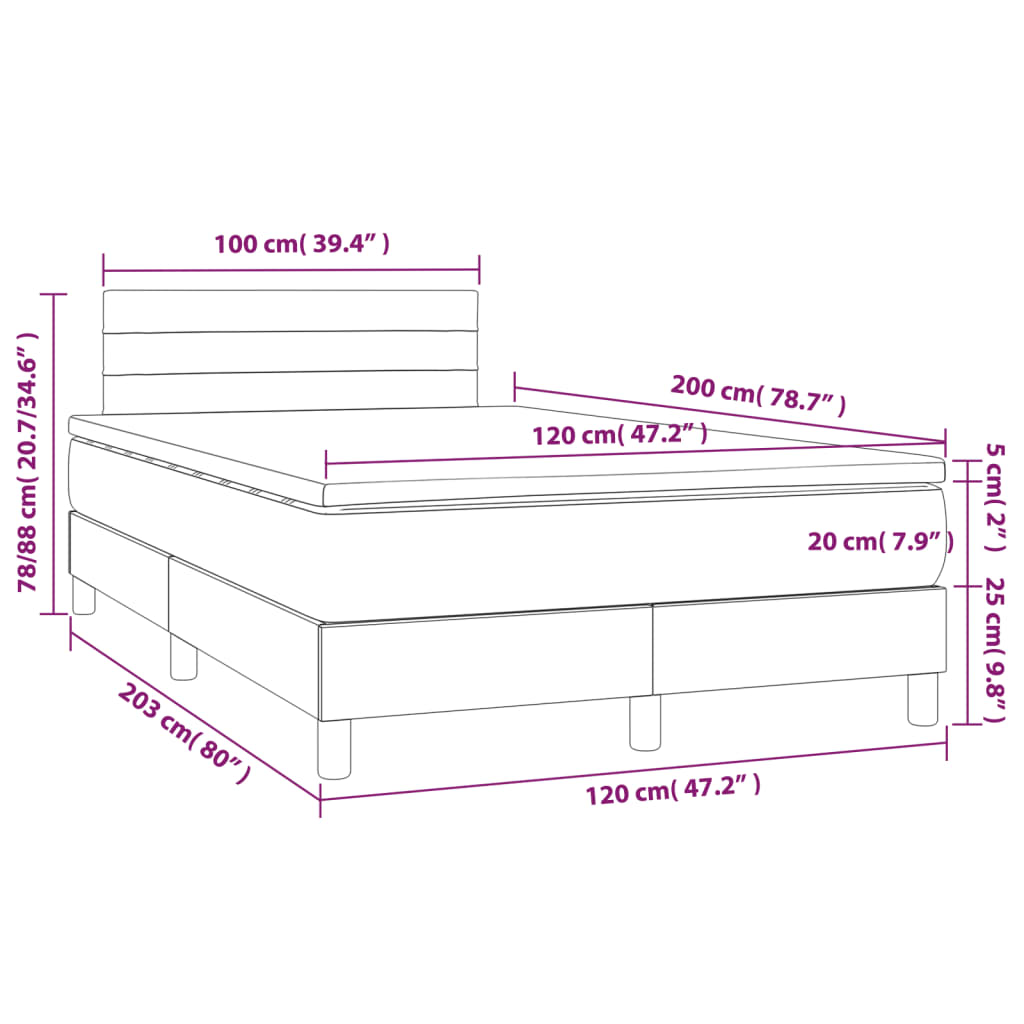 Sommier à lattes de lit matelas et LED Marron foncé 120x200 cm - XIOS