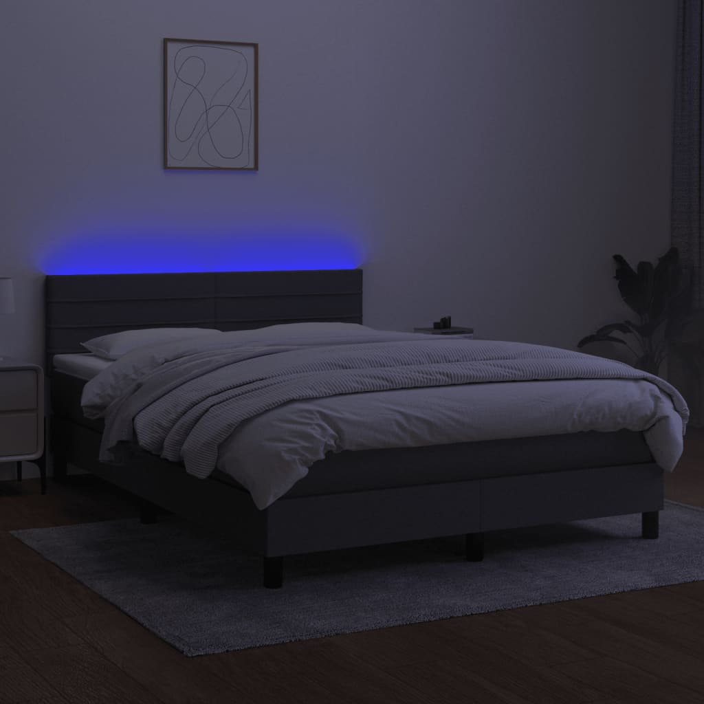 Sommier à lattes de lit et matelas et LED Gris foncé 140x190 cm - XIOS