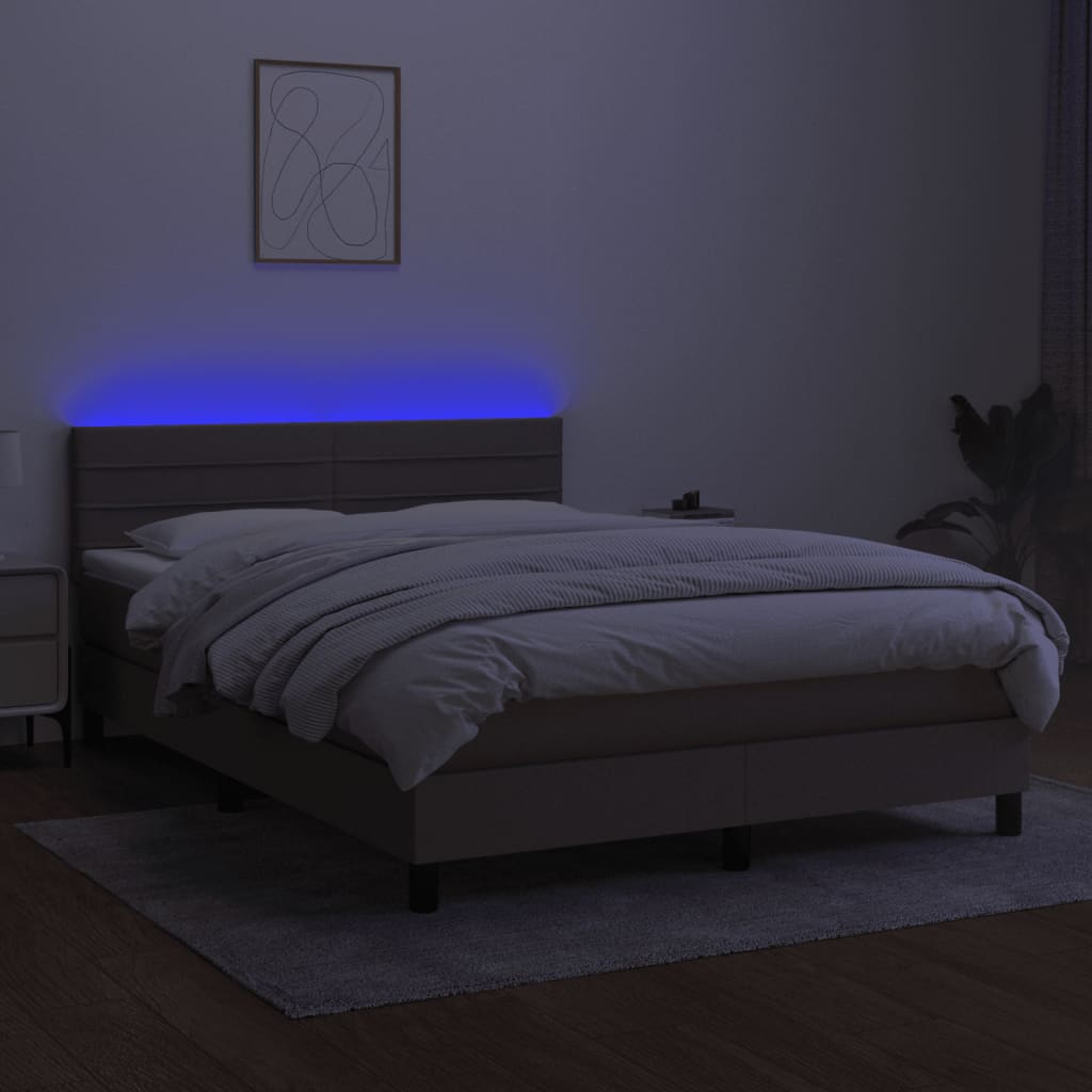 Sommier à lattes de lit avec matelas LED Taupe 140x190 cm Tissu - XIOS