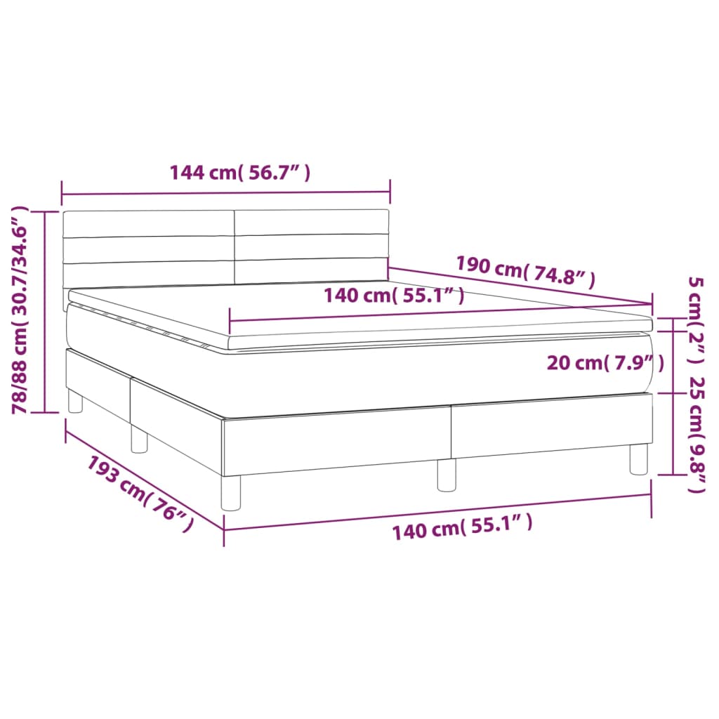 Sommier à lattes de lit avec matelas LED Taupe 140x190 cm Tissu - XIOS