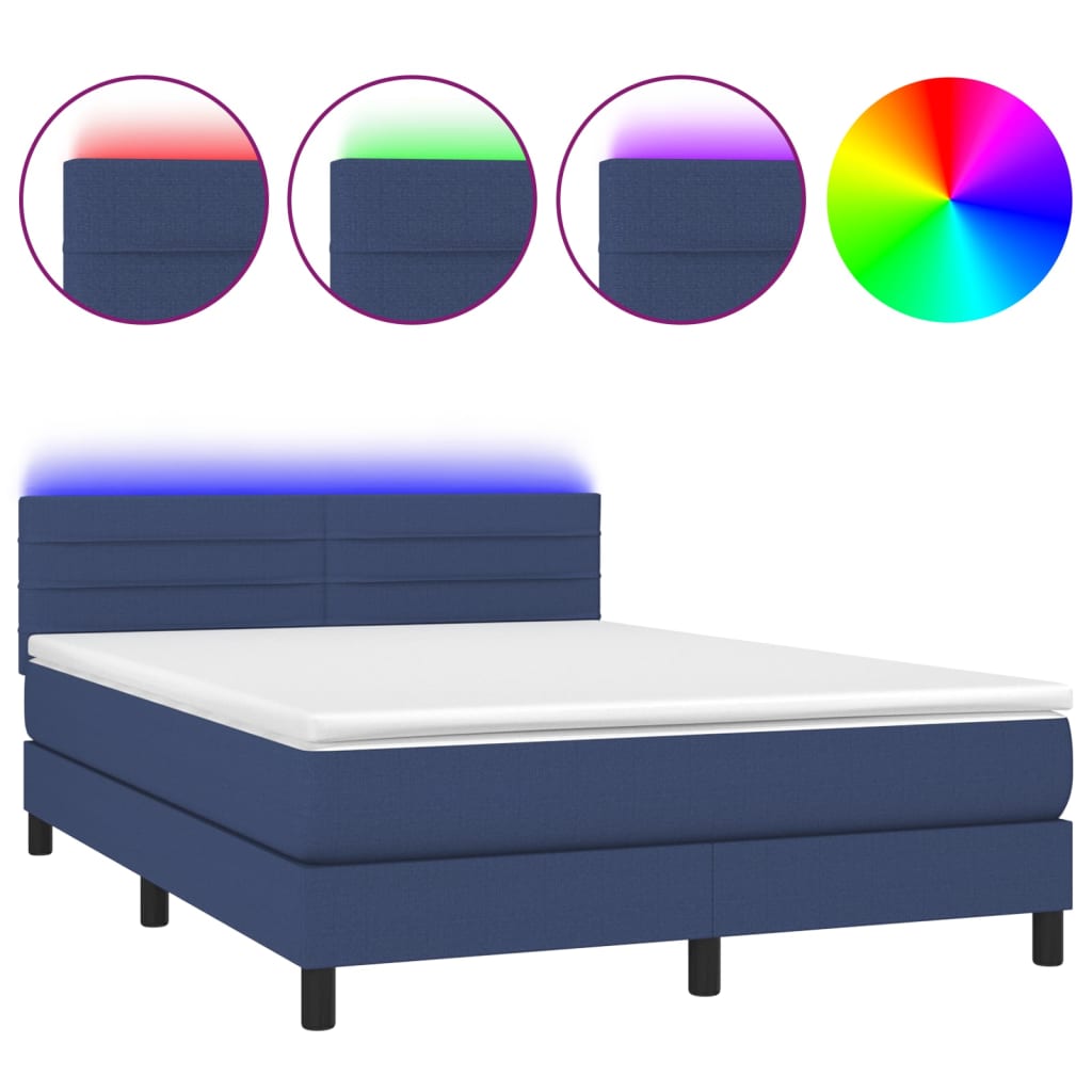 Sommier à lattes de lit avec matelas LED Bleu 140x190 cm Tissu - XIOS