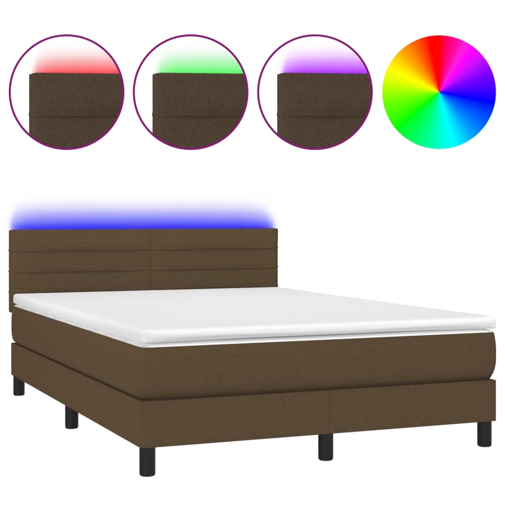 Sommier à lattes de lit matelas et LED Marron foncé 140x200 cm - XIOS