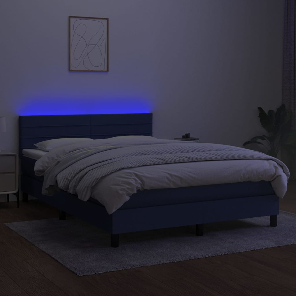 Sommier à lattes de lit avec matelas LED Bleu 140x200 cm Tissu - XIOS