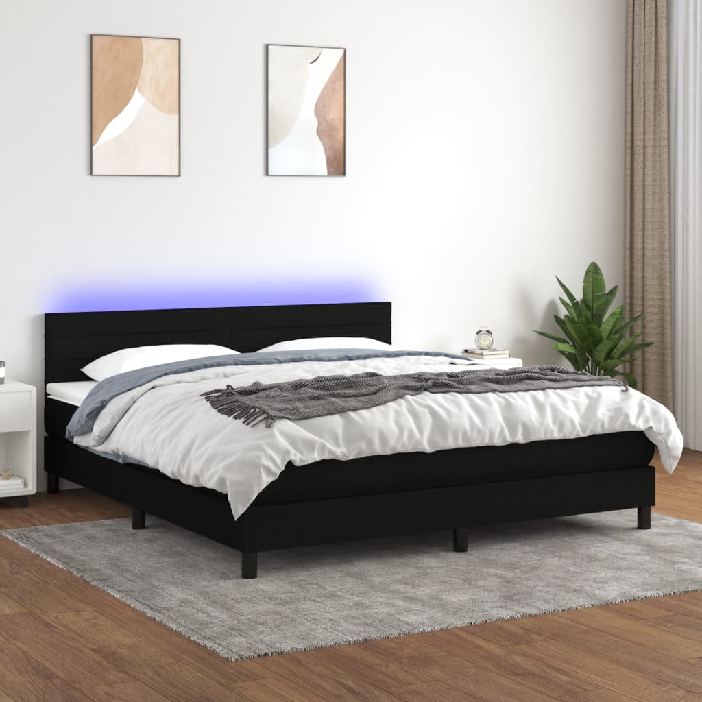 Sommier à lattes de lit et matelas et LED Noir 160x200 cm Tissu - XIOS