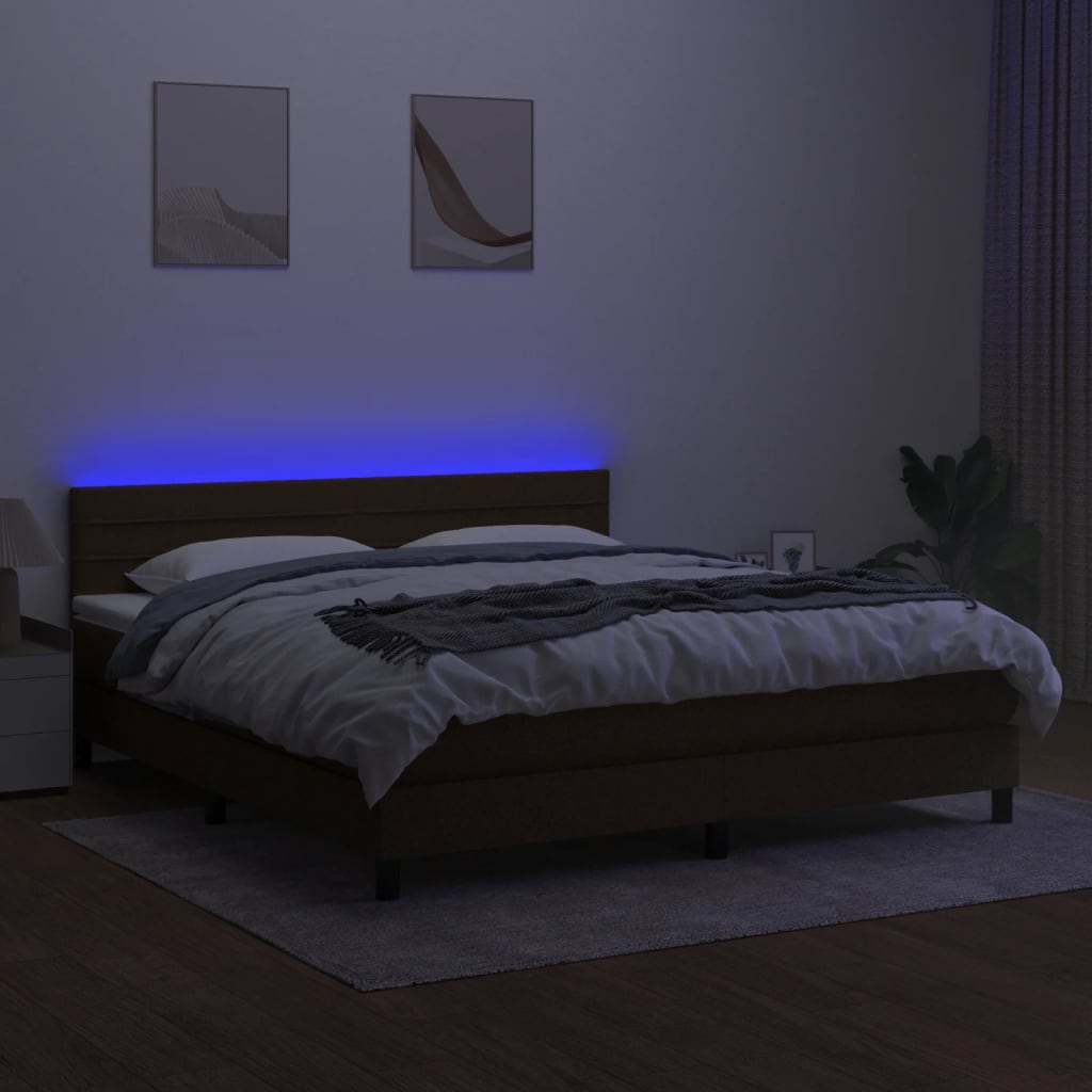 Sommier à lattes de lit matelas et LED Marron foncé 160x200 cm - XIOS