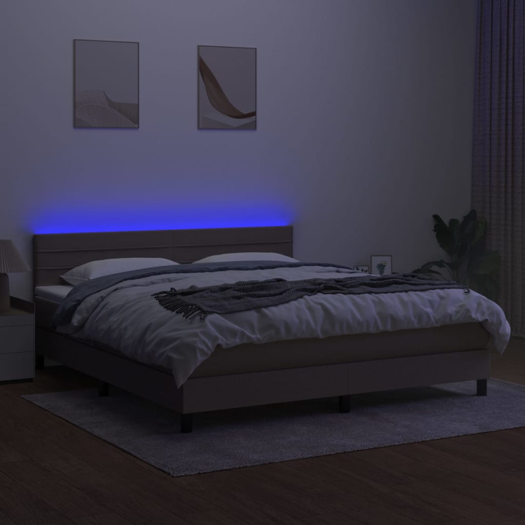 Sommier à lattes de lit et matelas et LED Taupe 160x200cm Tissu - XIOS
