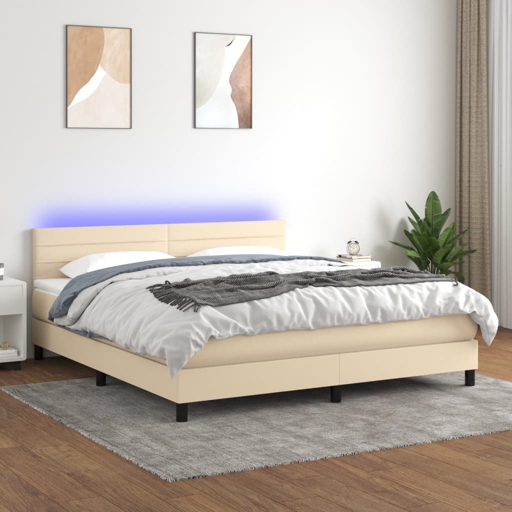 Sommier à lattes de lit avec matelas LED Crème 160x200 cm Tissu - XIOS