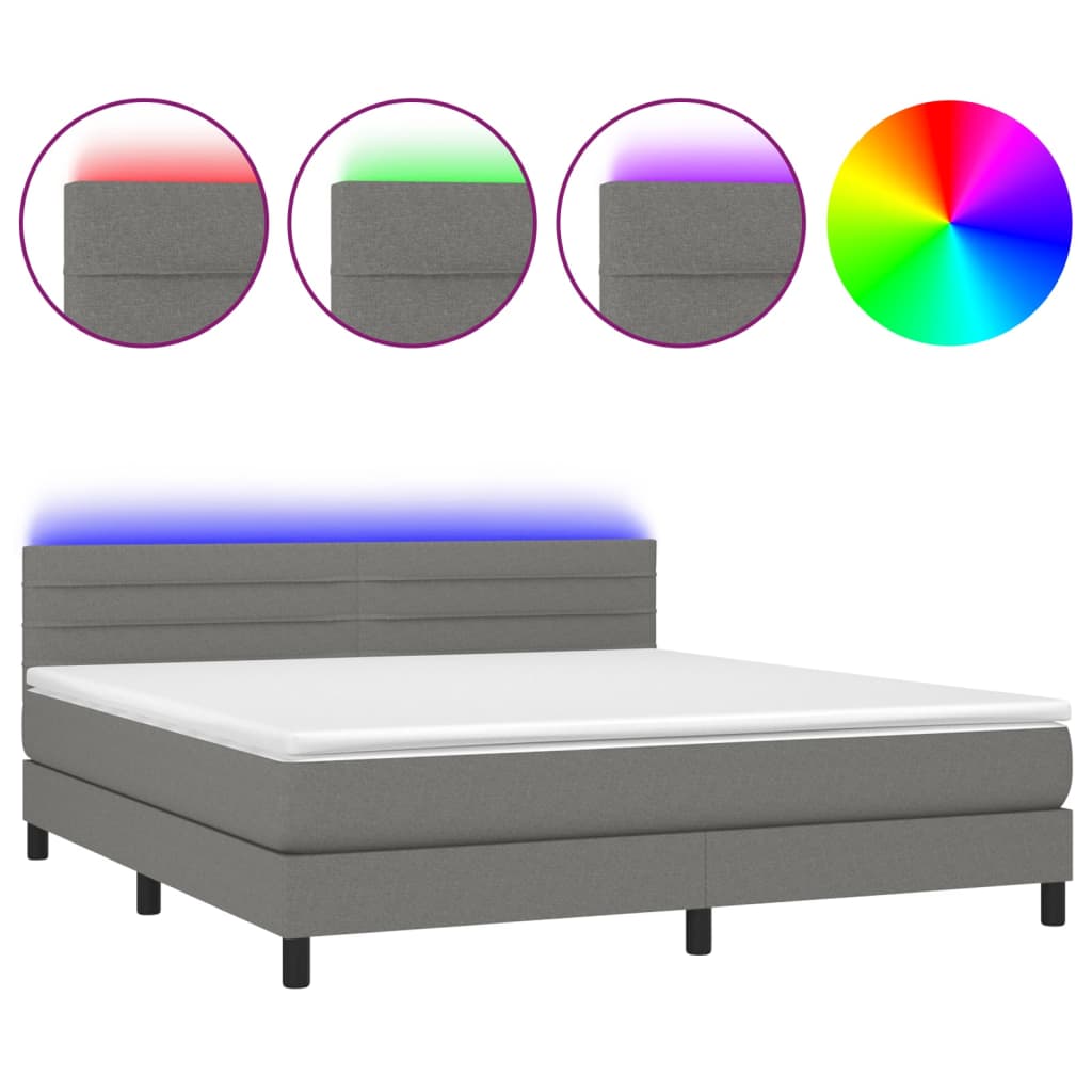 Sommier à lattes de lit et matelas et LED Gris foncé 180x200 cm - XIOS