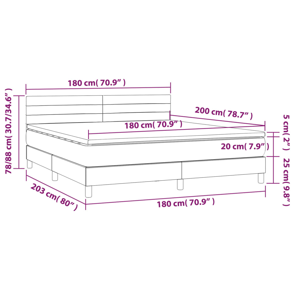 Sommier à lattes de lit avec matelas LED Noir 180x200 cm Tissu - XIOS