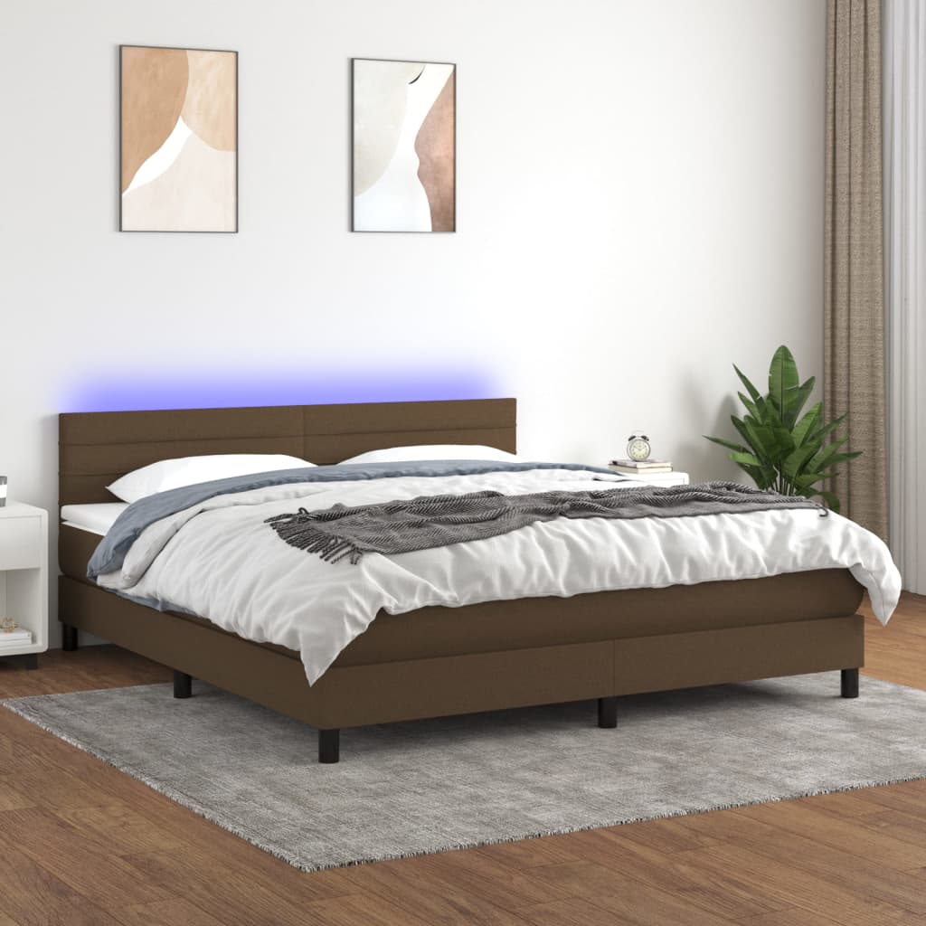 Sommier à lattes de lit matelas et LED Marron foncé 180x200cm - XIOS