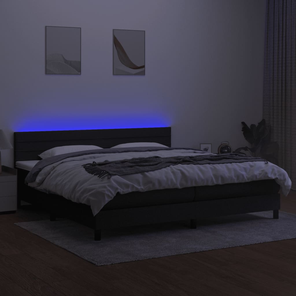 Sommier à lattes de lit et matelas et LED Noir 200x200 cm Tissu - XIOS