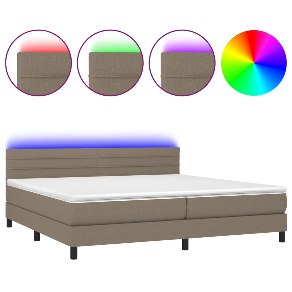 Sommier à lattes de lit et matelas et LED Taupe 200x200cm Tissu - XIOS