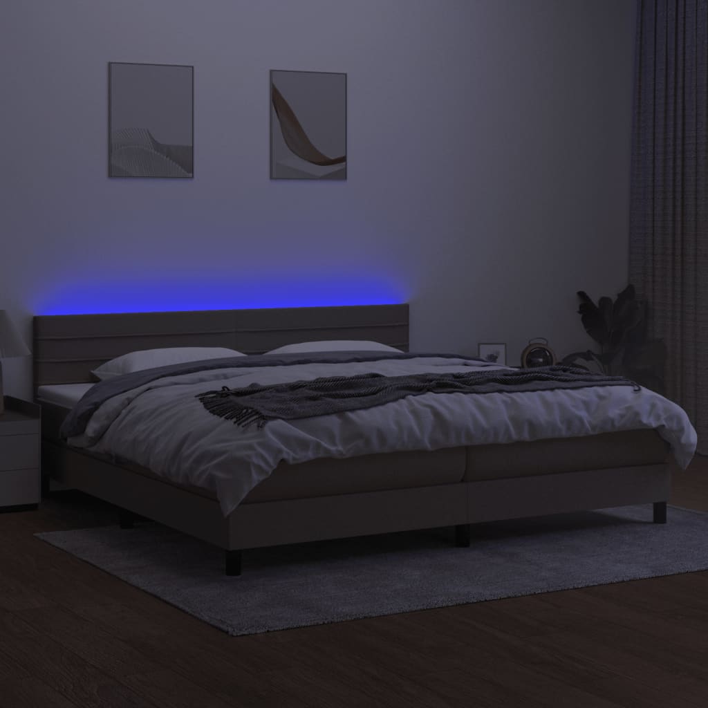 Sommier à lattes de lit et matelas et LED Taupe 200x200cm Tissu - XIOS