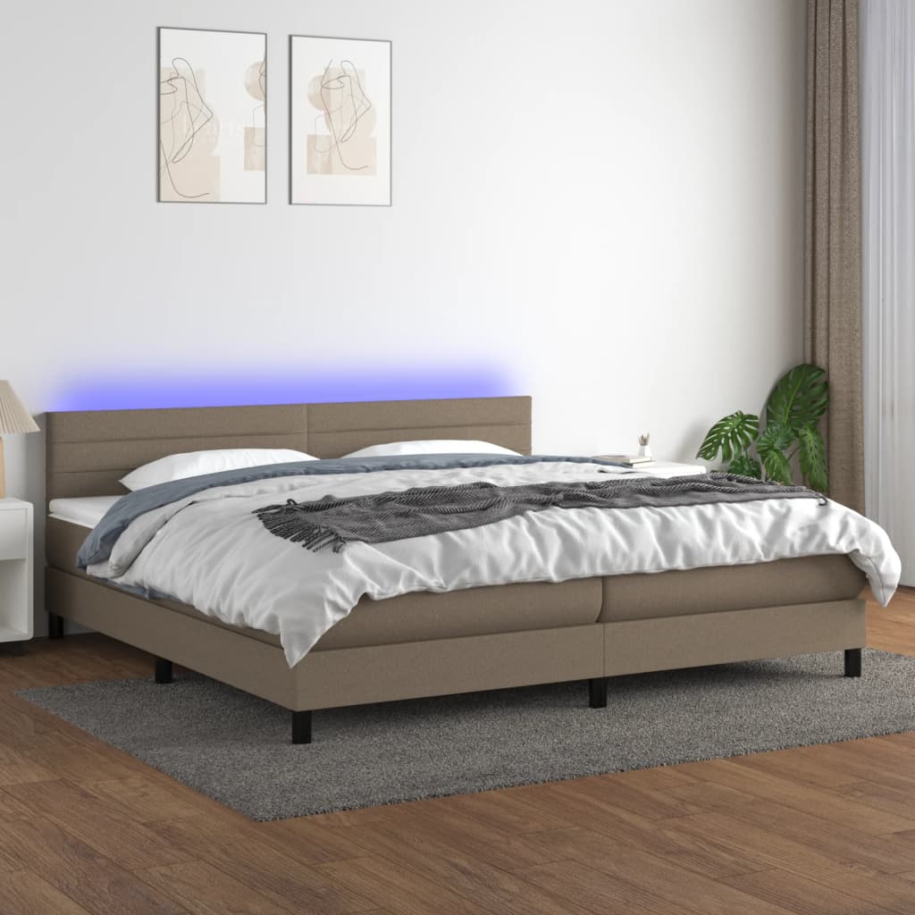 Sommier à lattes de lit et matelas et LED Taupe 200x200cm Tissu - XIOS