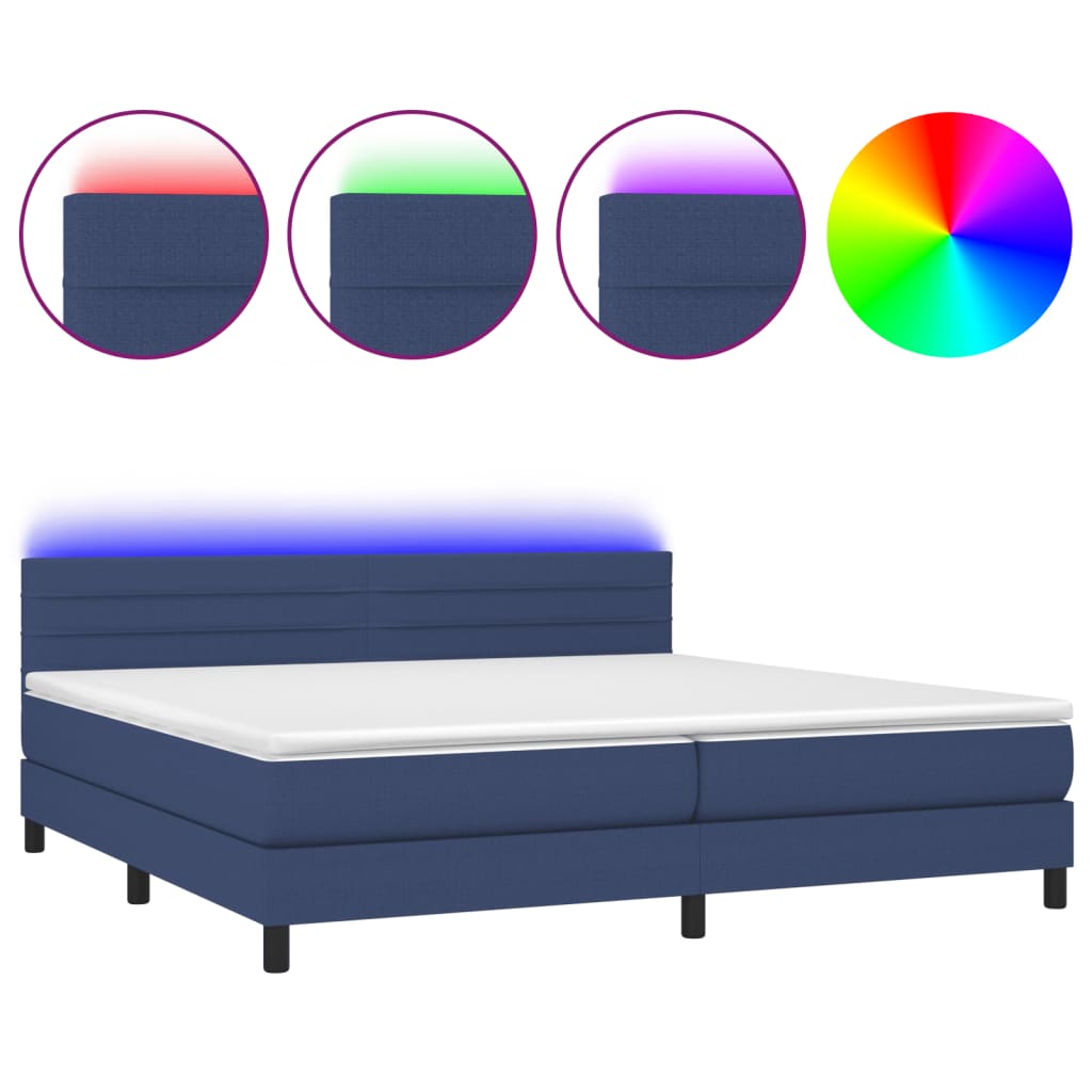Sommier à lattes de lit et matelas et LED Bleu 200x200 cm Tissu - XIOS