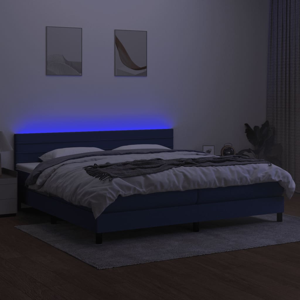Sommier à lattes de lit et matelas et LED Bleu 200x200 cm Tissu - XIOS