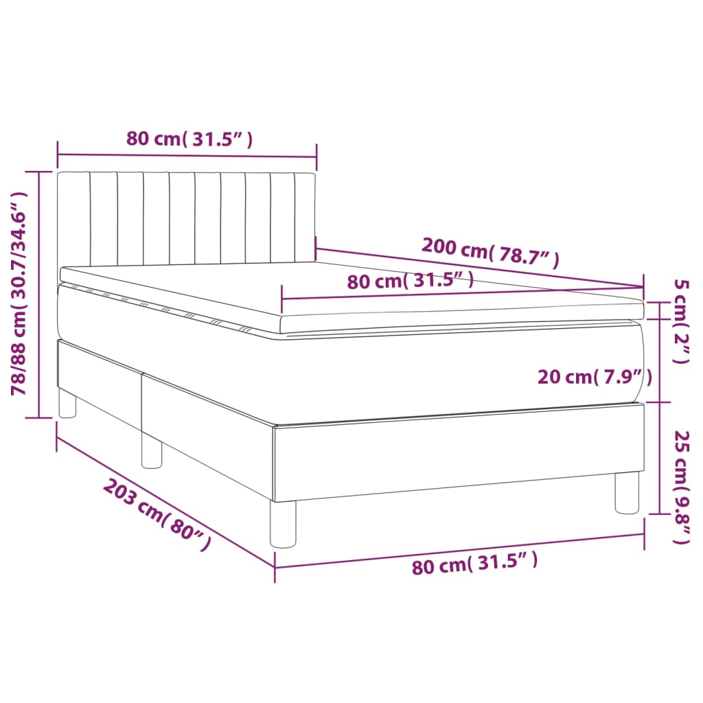 Sommier à lattes de lit avec matelas et LED Noir 80x200cm Tissu - XIOS
