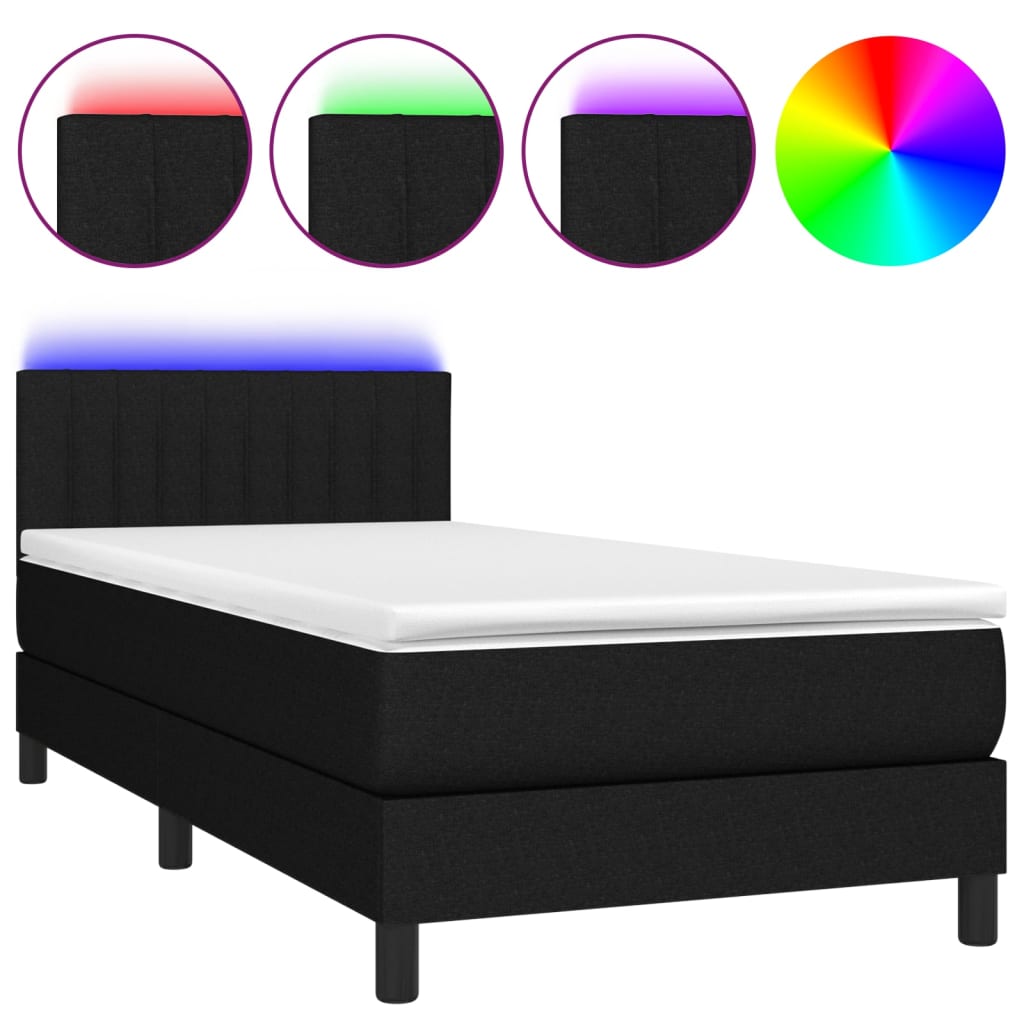 Sommier à lattes de lit avec matelas et LED Noir 90x190cm Tissu - XIOS