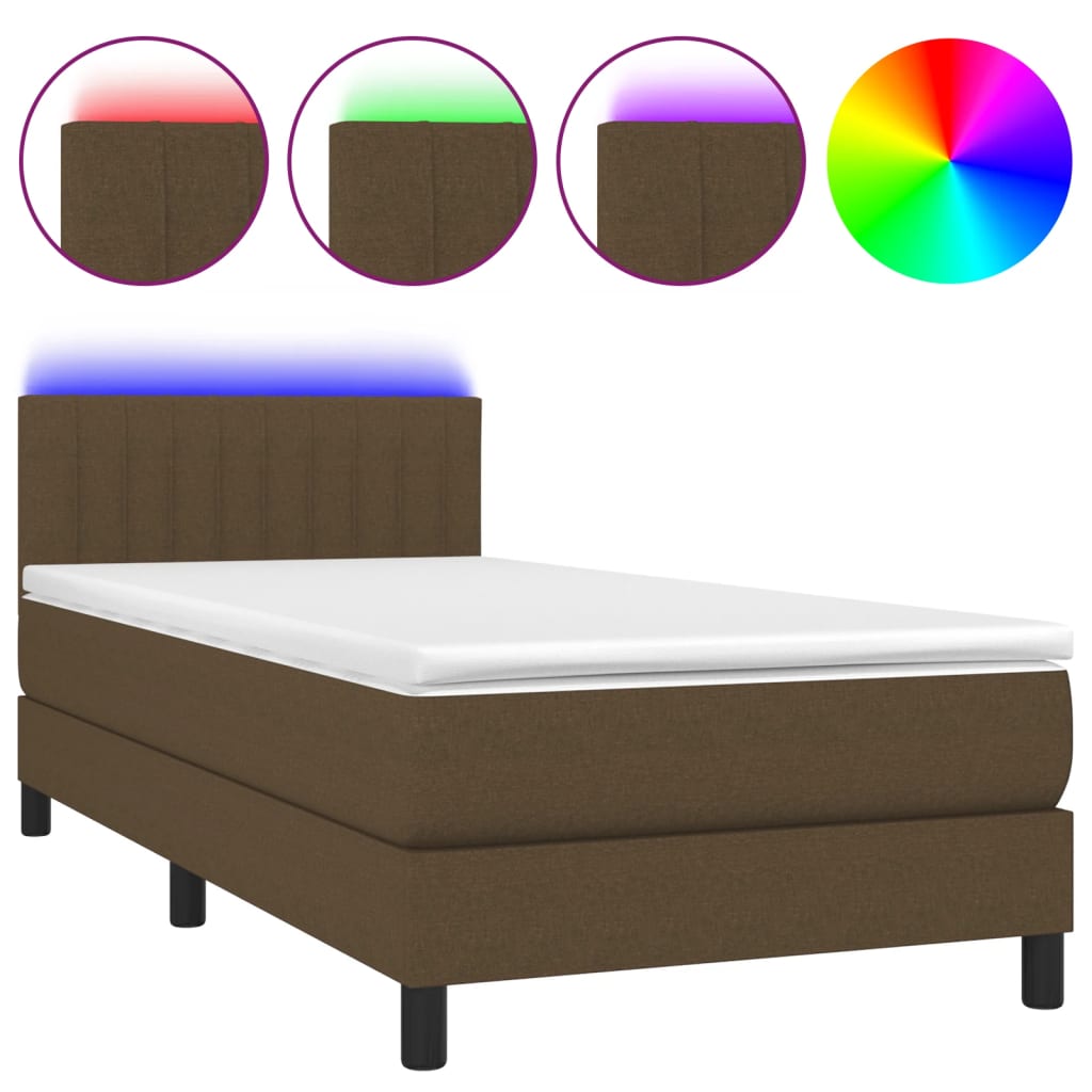 Sommier à lattes de lit et matelas et LED Marron foncé 90x190cm - XIOS