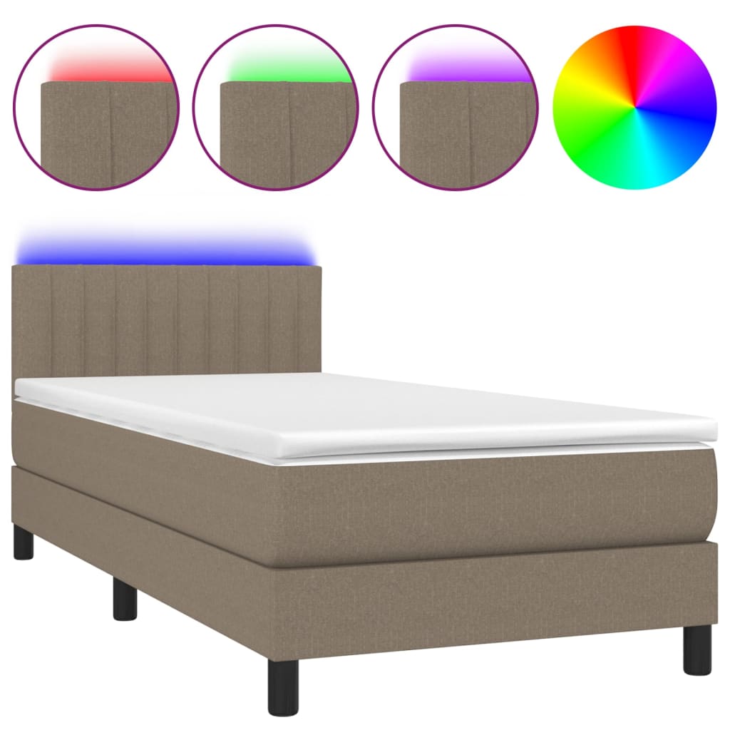 Sommier à lattes de lit avec matelas LED Taupe 90x190 cm Tissu - XIOS