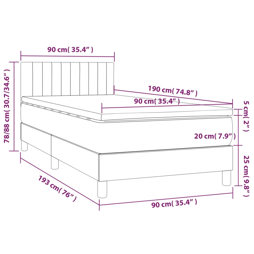 Sommier à lattes de lit avec matelas LED Taupe 90x190 cm Tissu - XIOS