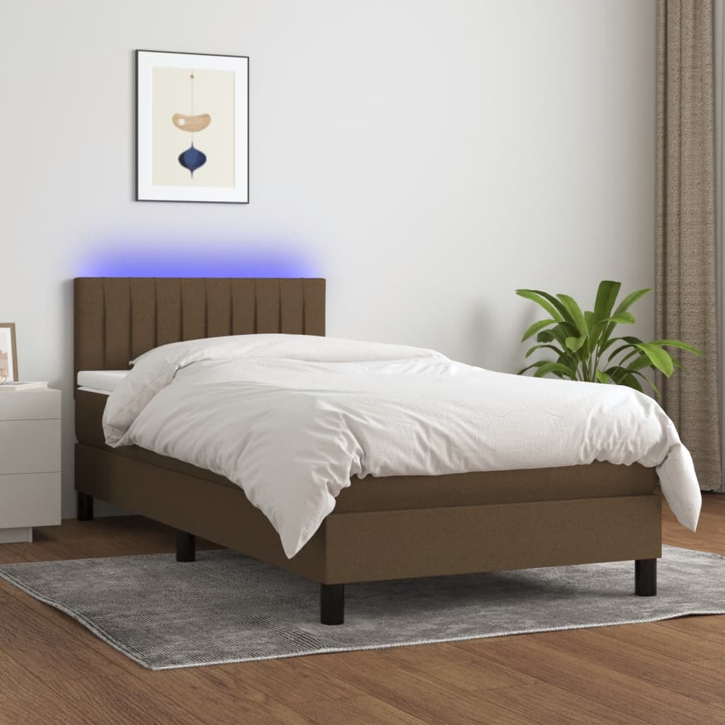 Sommier à lattes de lit et matelas et LED Marron foncé 90x200cm - XIOS