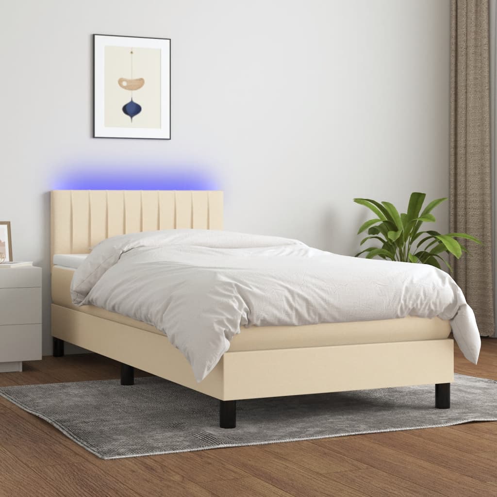 Sommier à lattes de lit avec matelas LED Crème 90x200 cm Tissu - XIOS