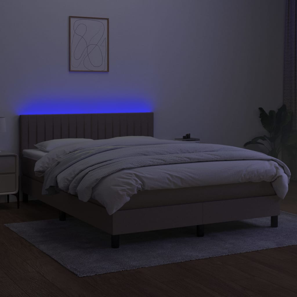 Sommier à lattes de lit avec matelas LED Taupe 140x190 cm Tissu - XIOS
