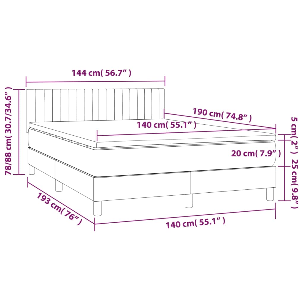 Sommier à lattes de lit avec matelas LED Taupe 140x190 cm Tissu - XIOS