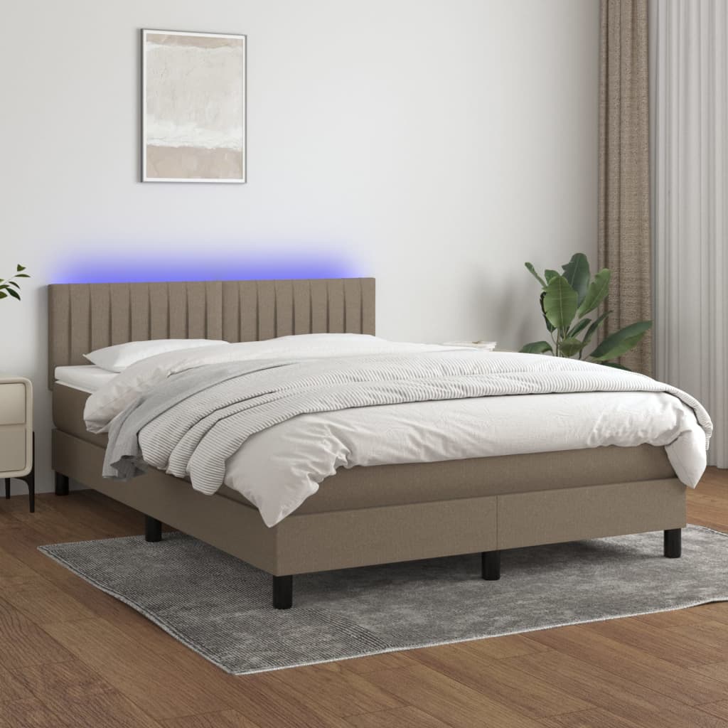 Sommier à lattes de lit avec matelas LED Taupe 140x190 cm Tissu - XIOS