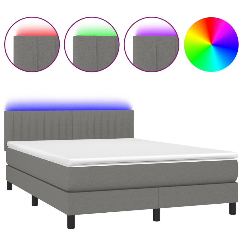 Sommier à lattes de lit et matelas et LED Gris foncé 140x200 cm - XIOS
