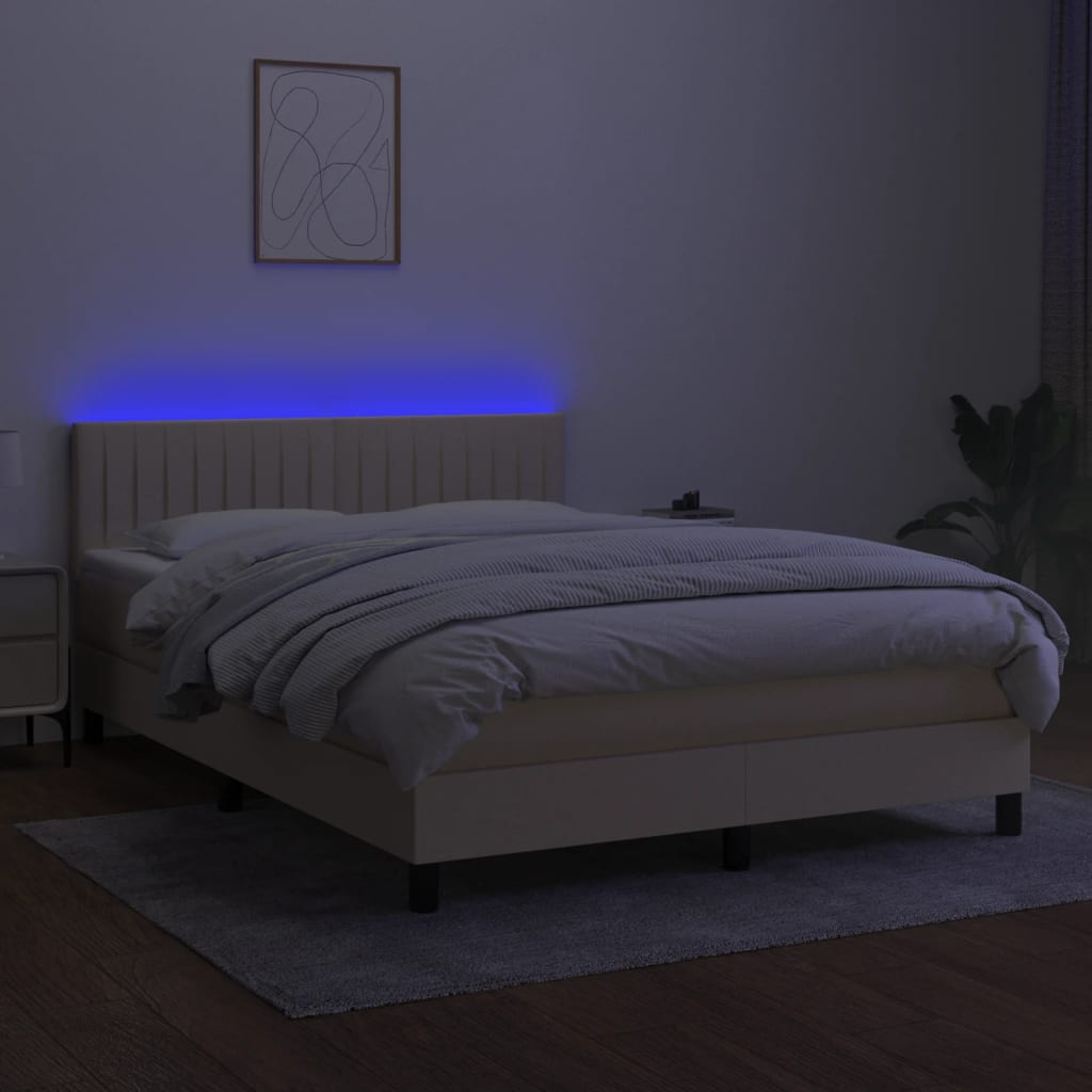 Sommier à lattes de lit avec matelas LED Crème 140x200 cm Tissu - XIOS