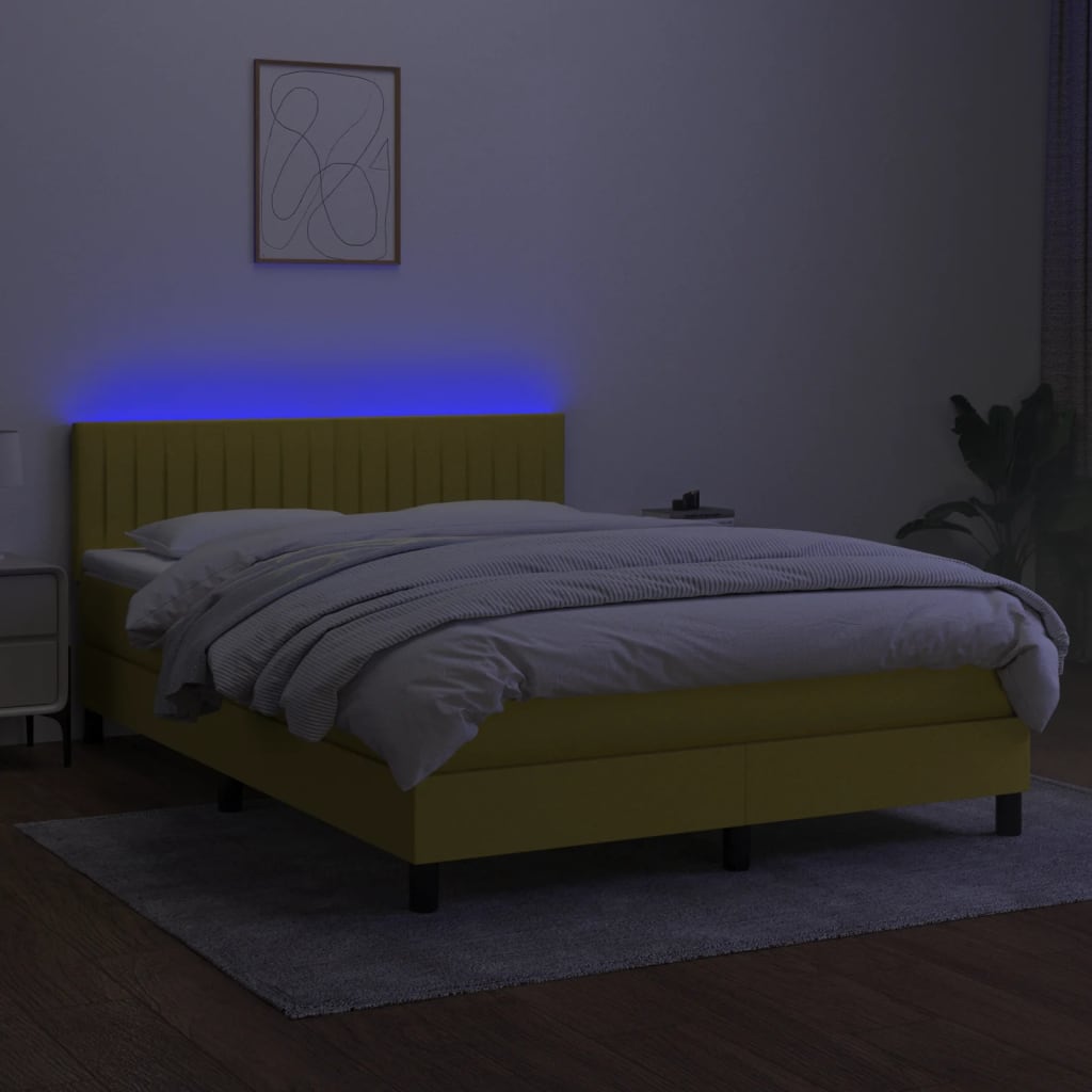 Sommier à lattes de lit avec matelas LED Bleu 140x200 cm Tissu - XIOS