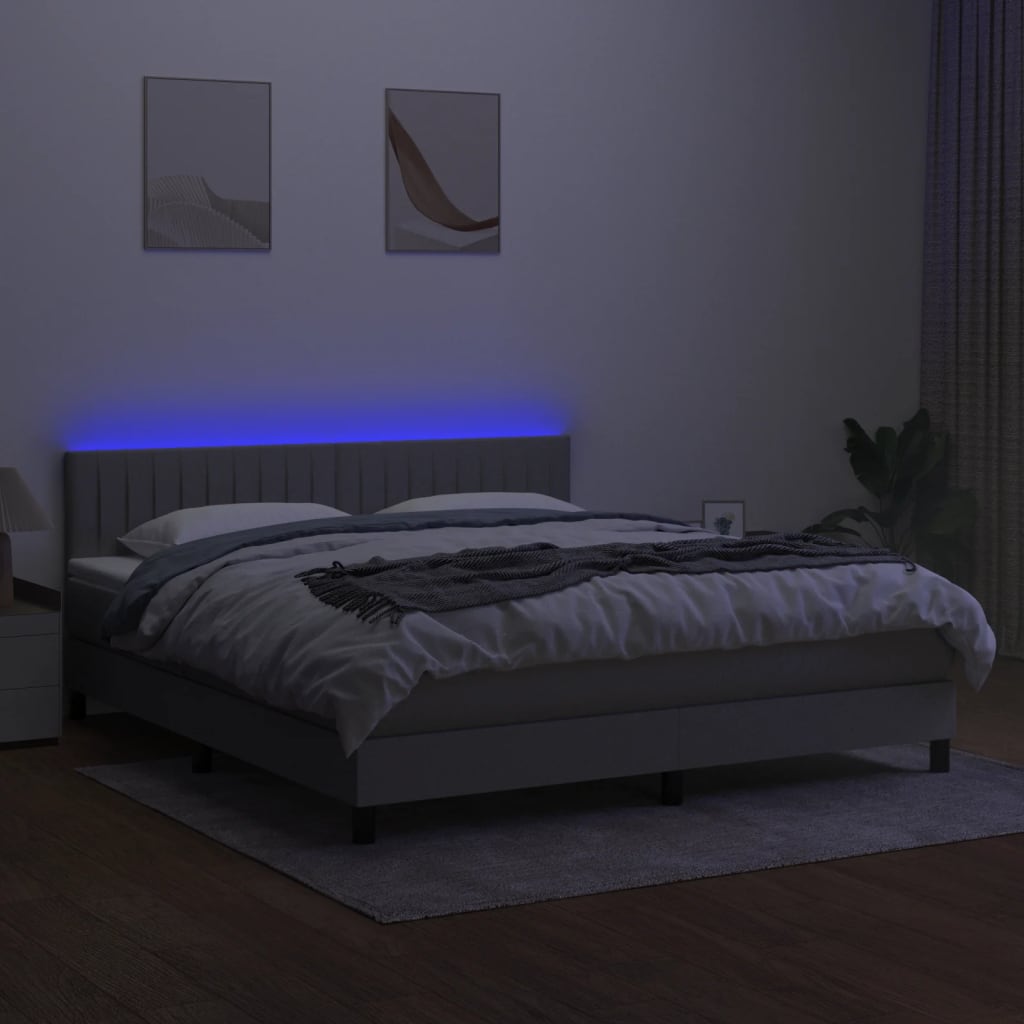 Sommier à lattes de lit matelas LED Gris clair 160x200 cm Tissu - XIOS