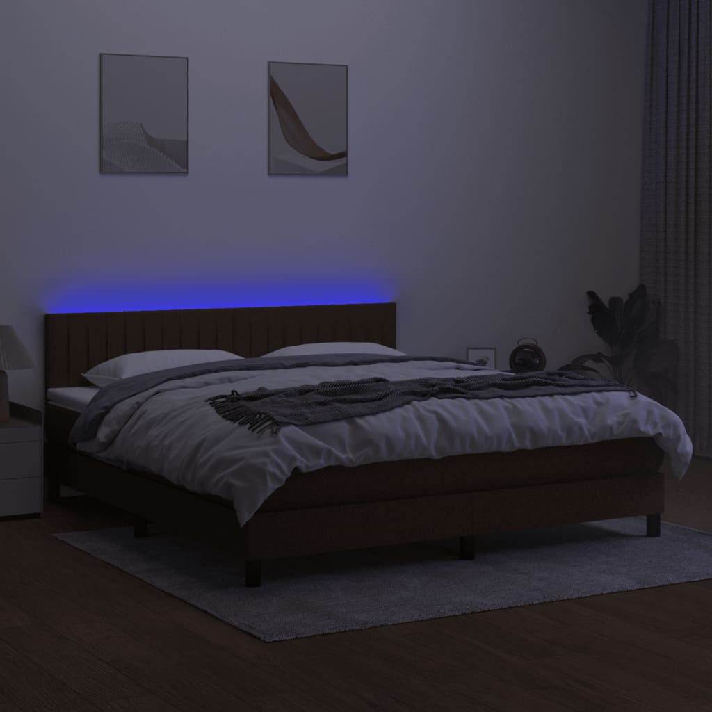 Sommier à lattes de lit matelas et LED Marron foncé 160x200 cm - XIOS