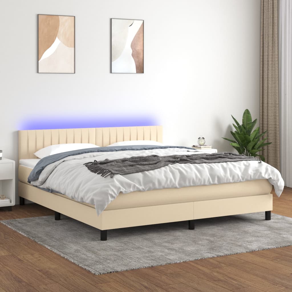 Sommier à lattes de lit avec matelas LED Crème 160x200 cm Tissu - XIOS