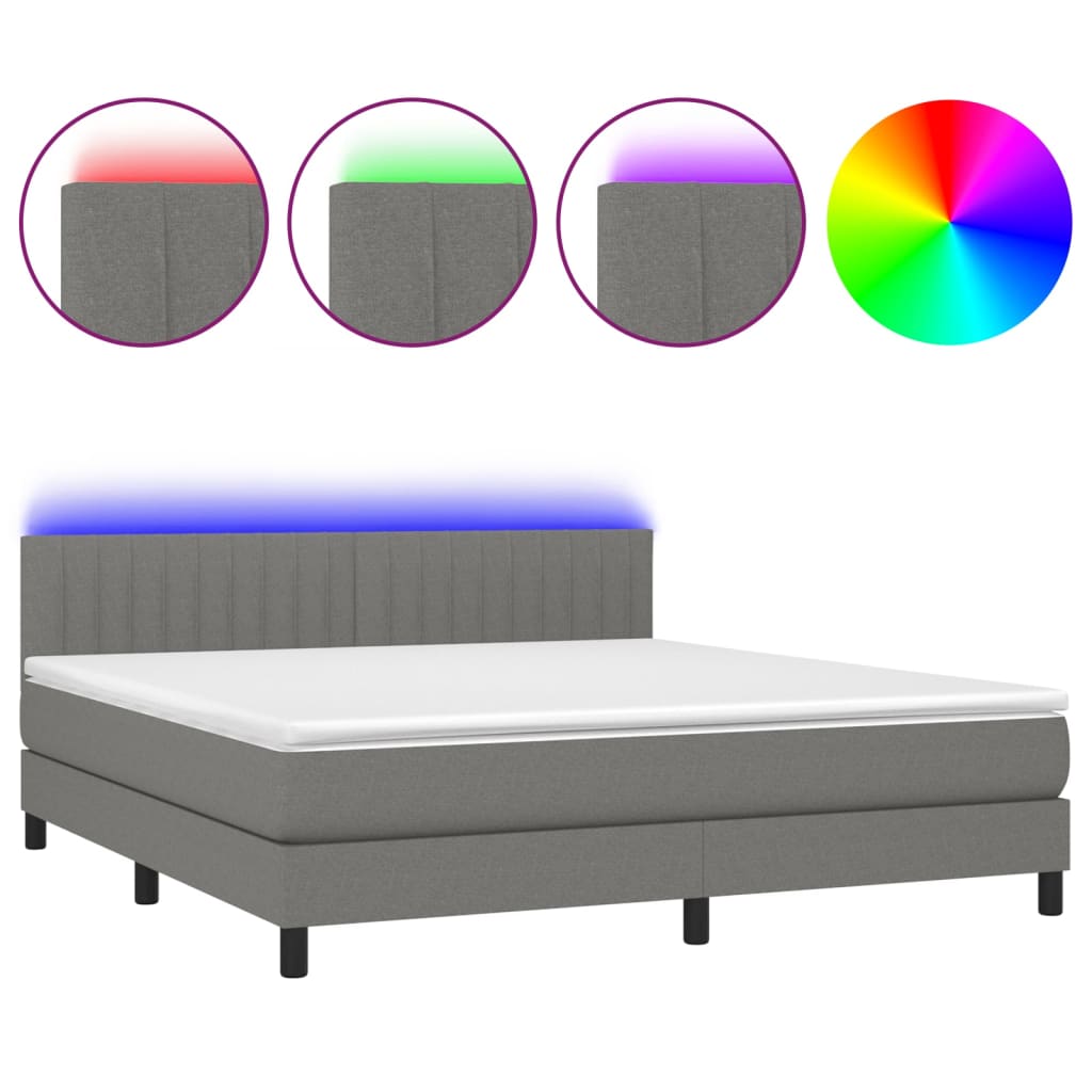 Sommier à lattes de lit et matelas et LED Gris foncé 180x200 cm - XIOS