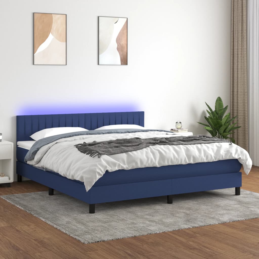 Sommier à lattes de lit avec matelas LED Bleu 180x200 cm Tissu - XIOS