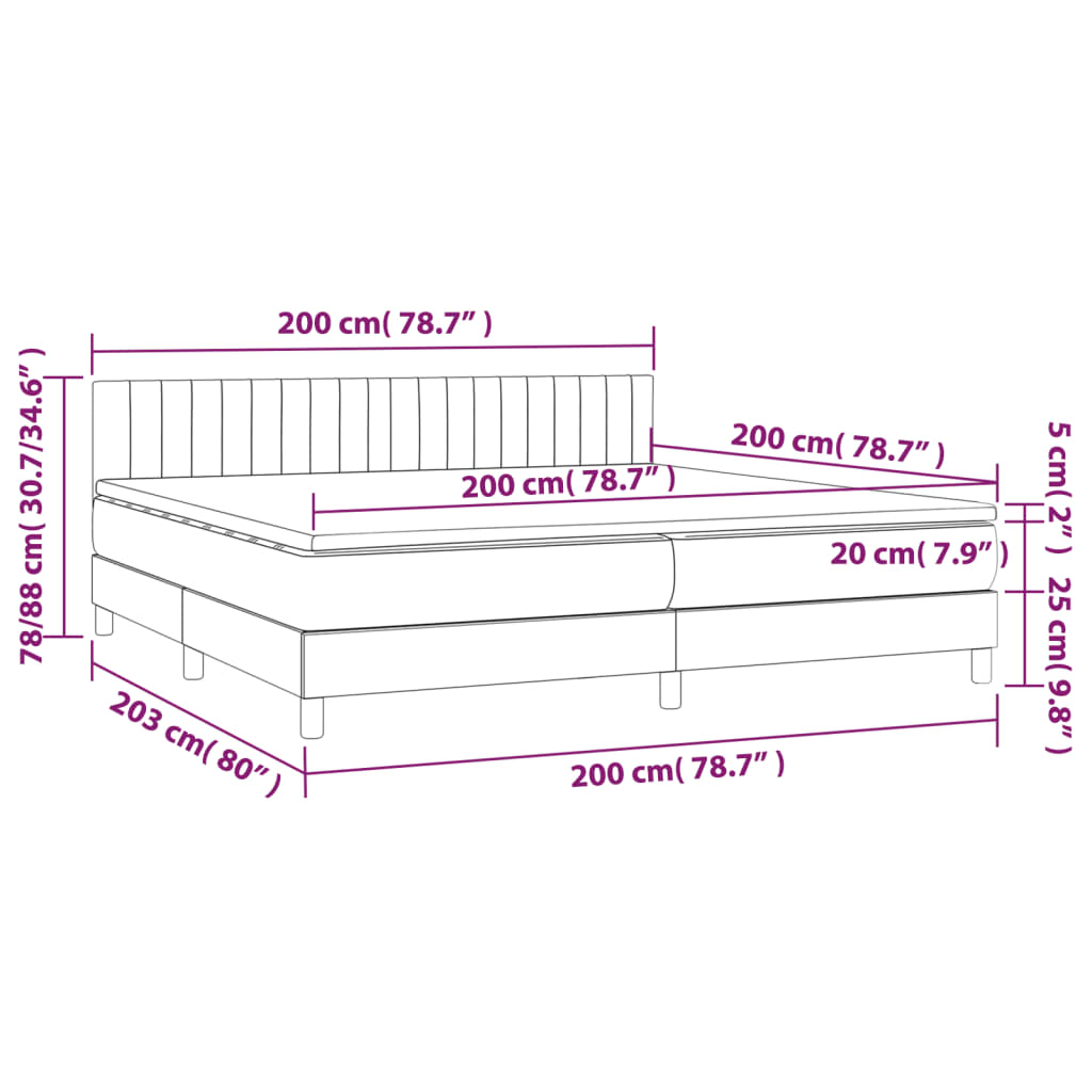 Sommier à lattes de lit et matelas et LED Gris foncé 200x200 cm - XIOS