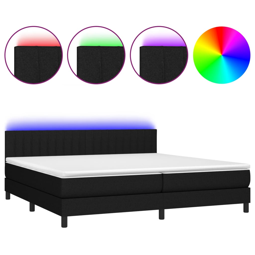 Sommier à lattes de lit et matelas et LED Noir 200x200 cm Tissu - XIOS