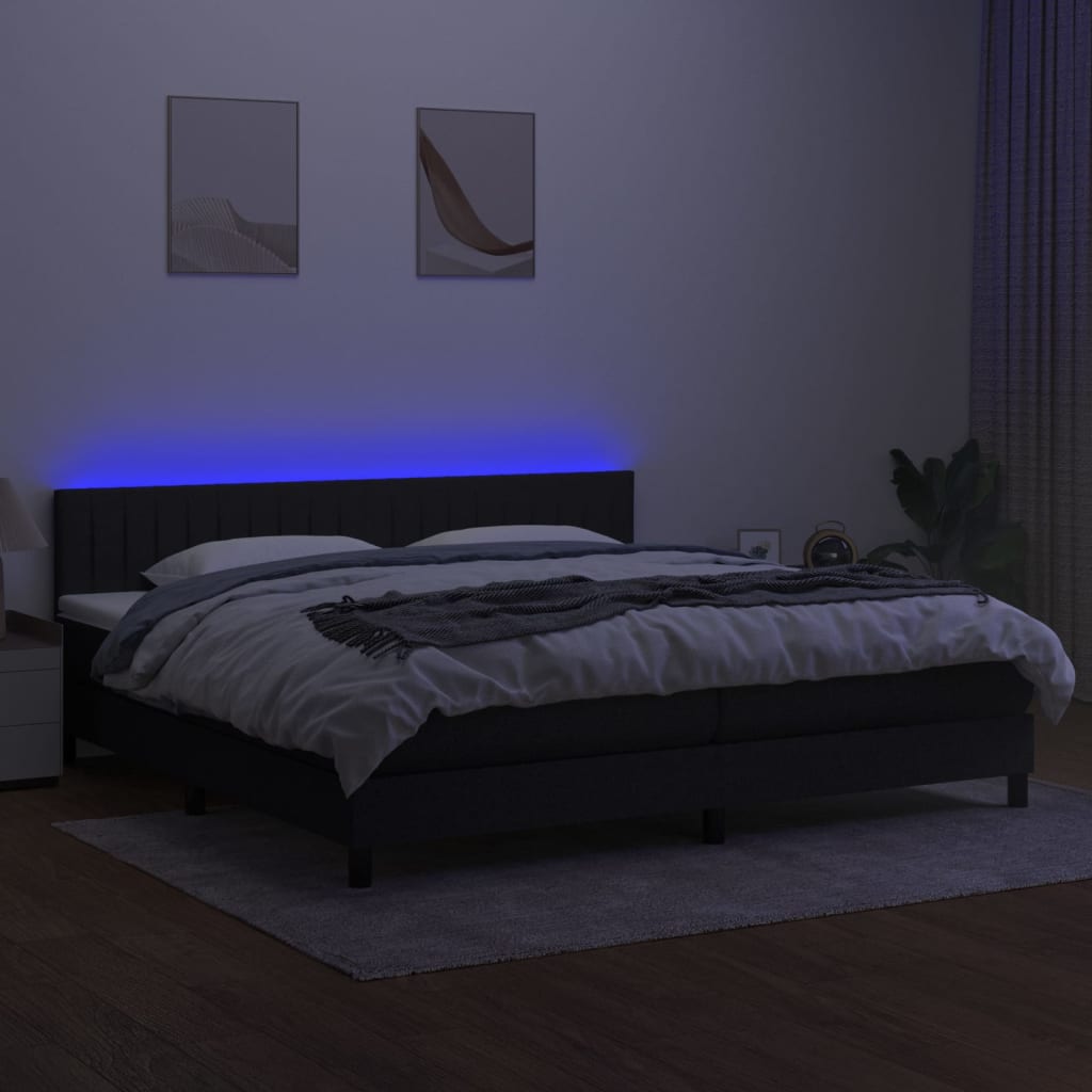 Sommier à lattes de lit et matelas et LED Noir 200x200 cm Tissu - XIOS