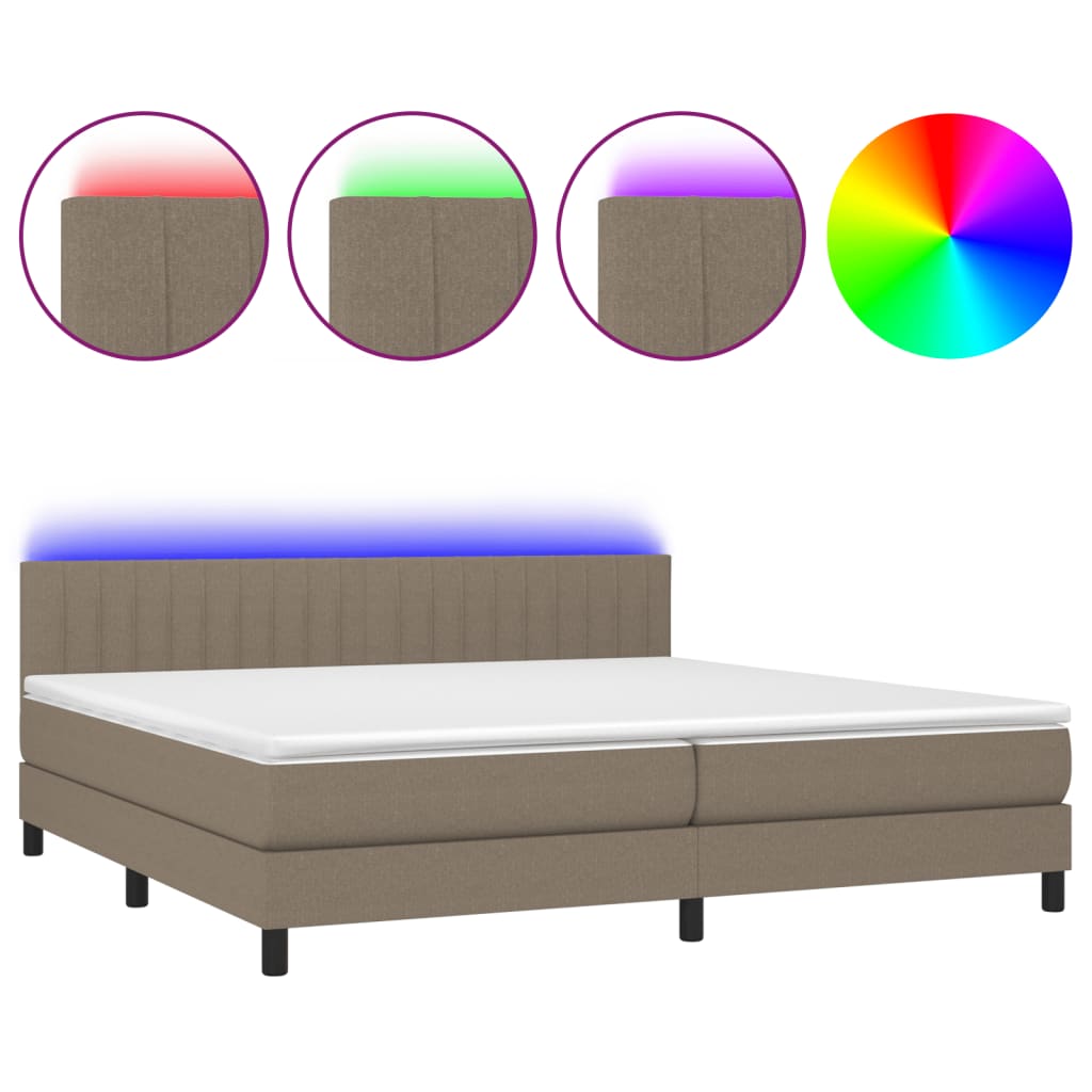 Sommier à lattes de lit et matelas et LED Taupe 200x200cm Tissu - XIOS