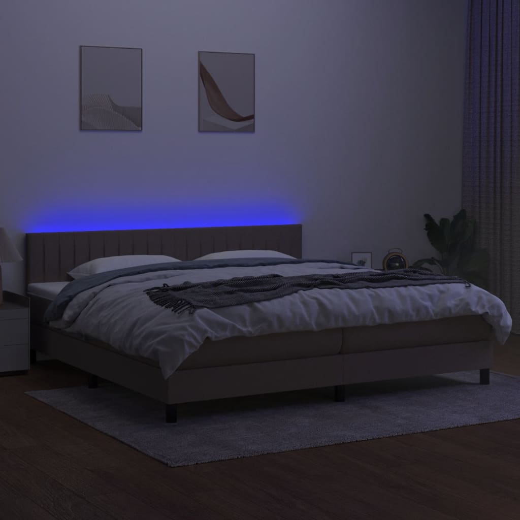 Sommier à lattes de lit et matelas et LED Taupe 200x200cm Tissu - XIOS